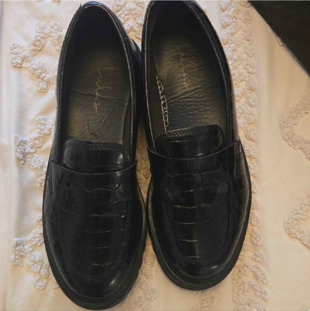 Lulus Maysie Black Crocodile Embossed Flatform Loafers - Size 10 - Picture 3 of 4